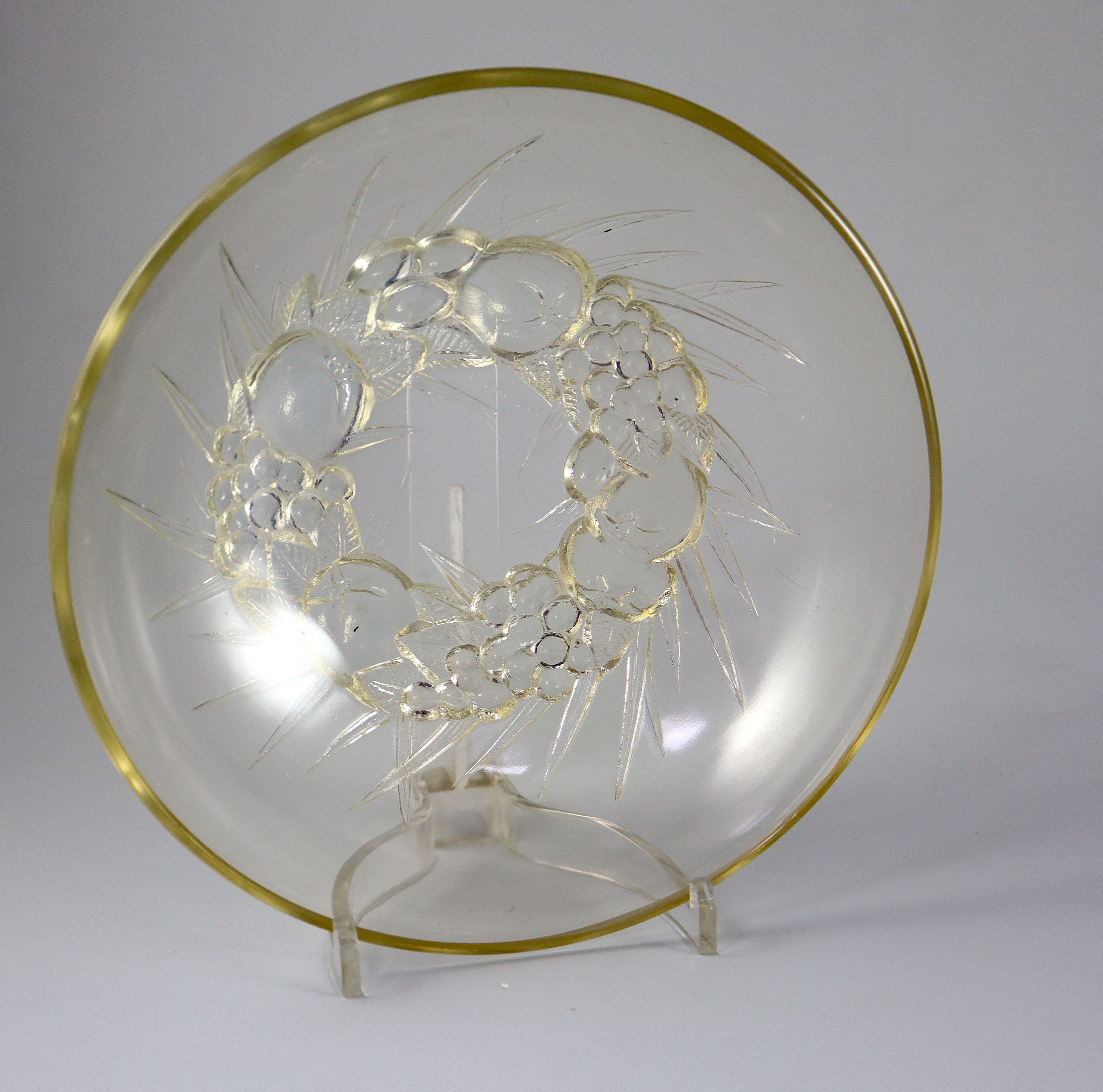 René Lalique. A pre-war amber tinted glass Mont-Dore pattern bowl, no.396, designed in 1928, 22cm diameter